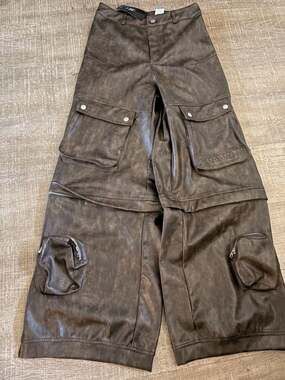 SUMWON Washed Faux Leather Multi-Pocket Cargo Pants